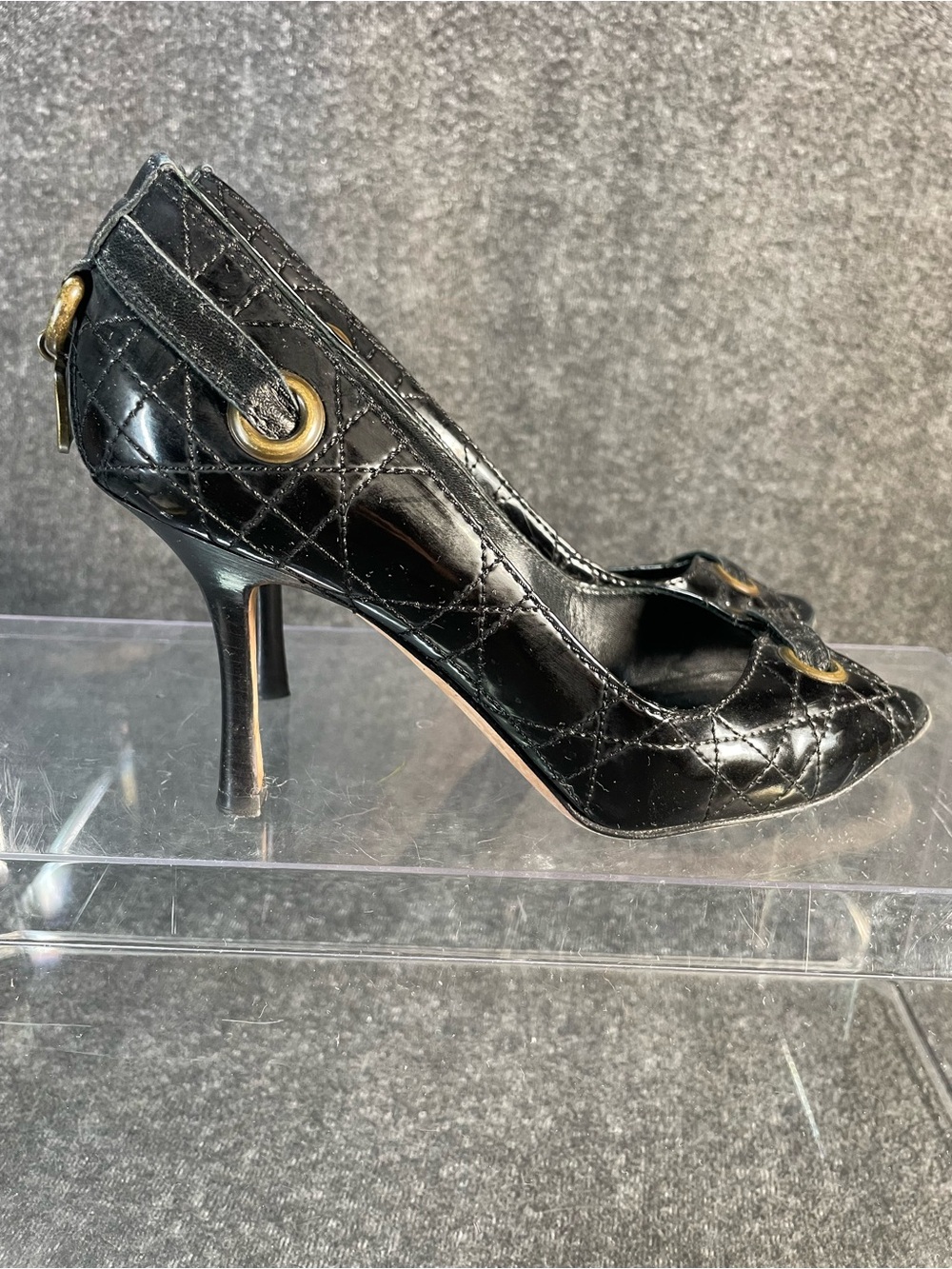 Christian Dior Cannage Black Leather High Heel Peep Toe Pumps SZ EU 36.5 US 6.5 - Picture 8 of 14